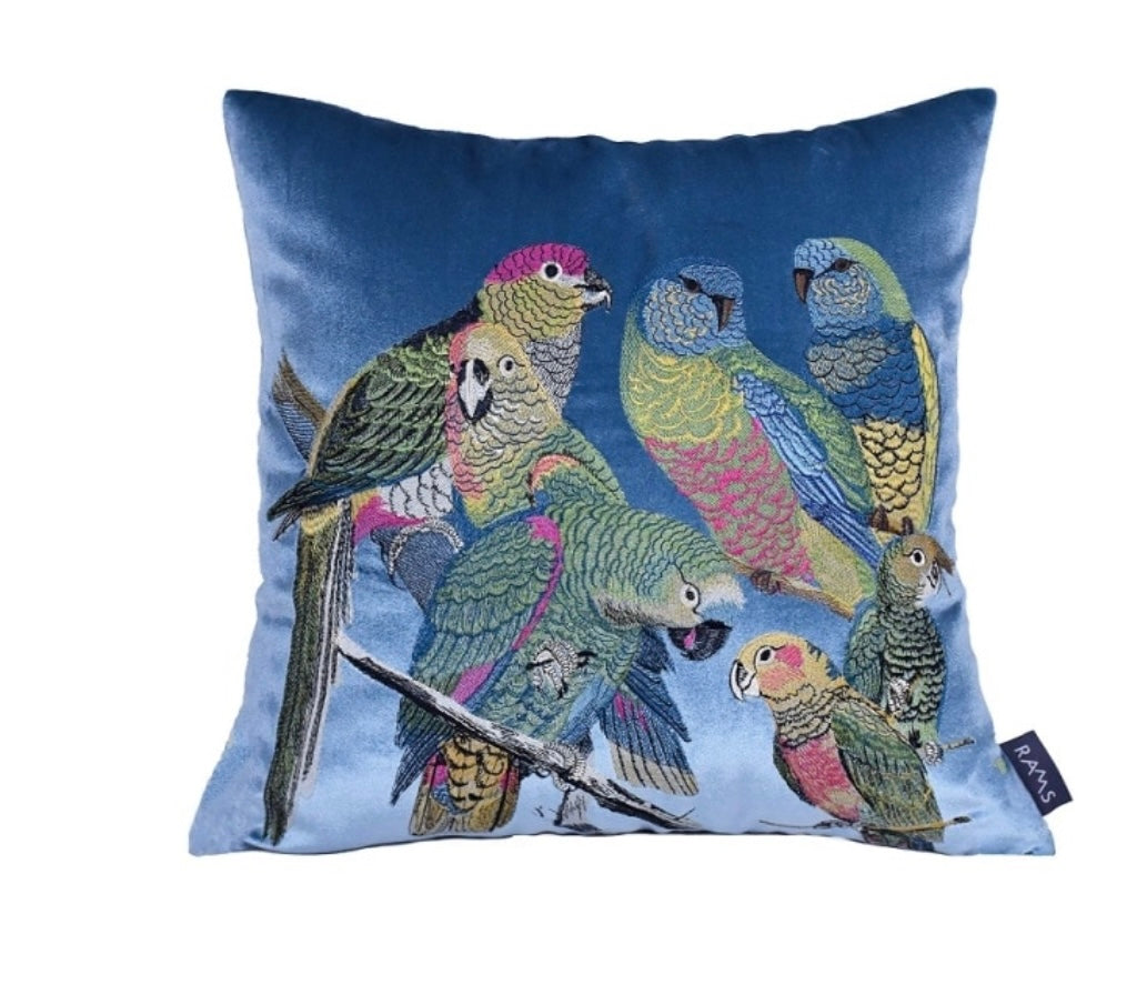 Luxury velvet embroidered birds / parrots cushion / pillow cover