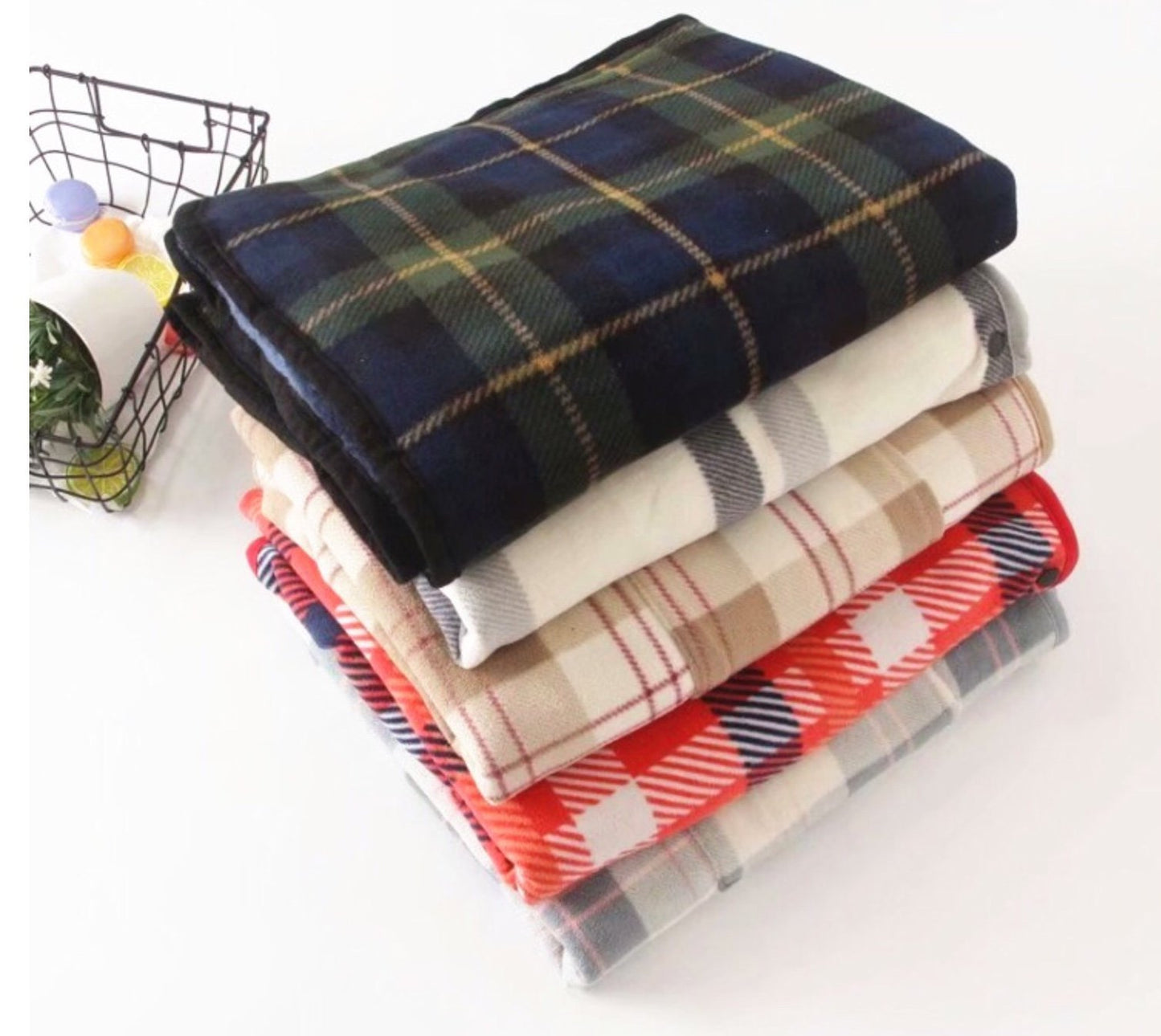 Poncho fleece warm plaid Navy and off white great gift,next day shipping