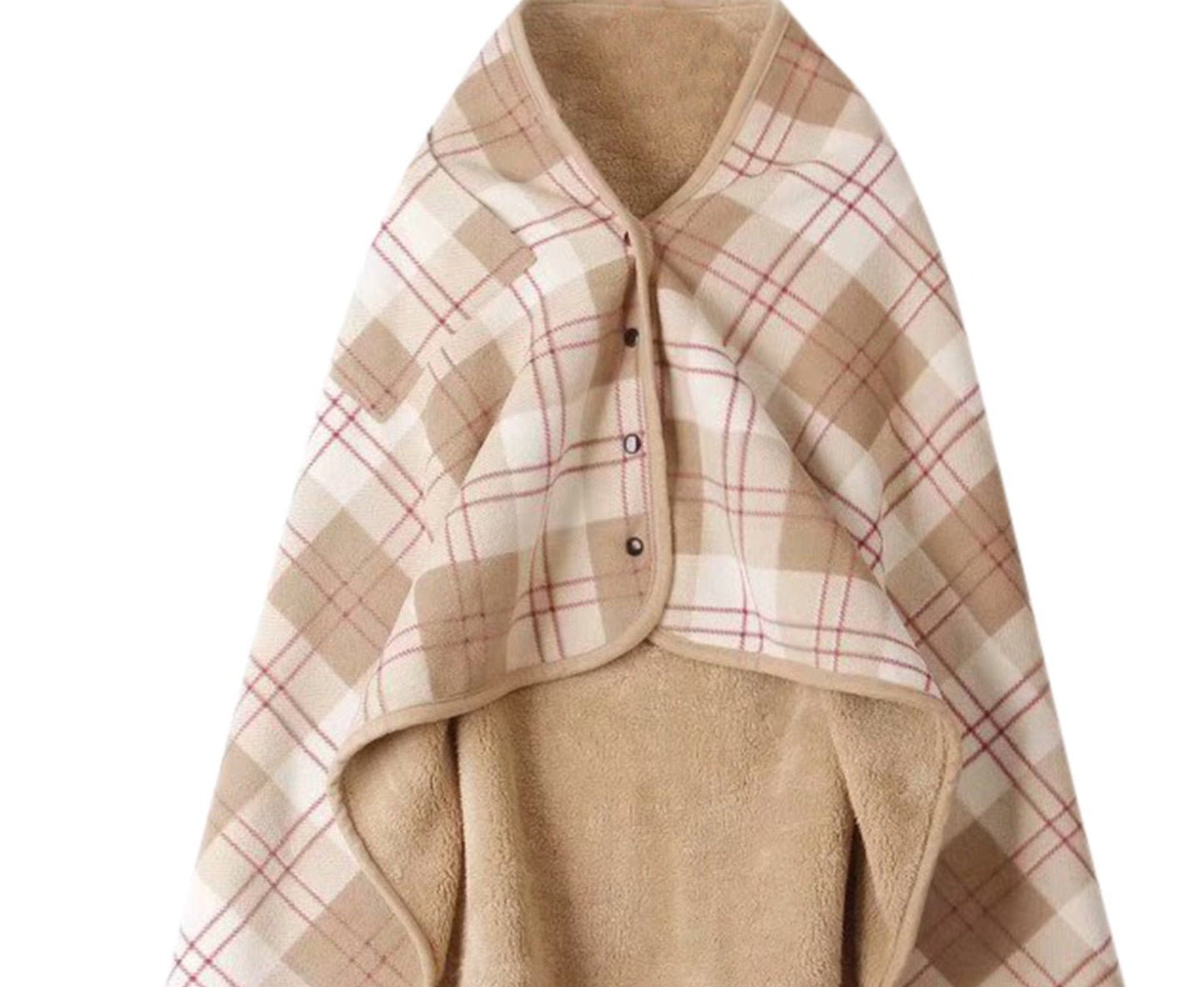 Poncho fleece warm plaid pashmina carmel Color and off white  great gift,next day shipping