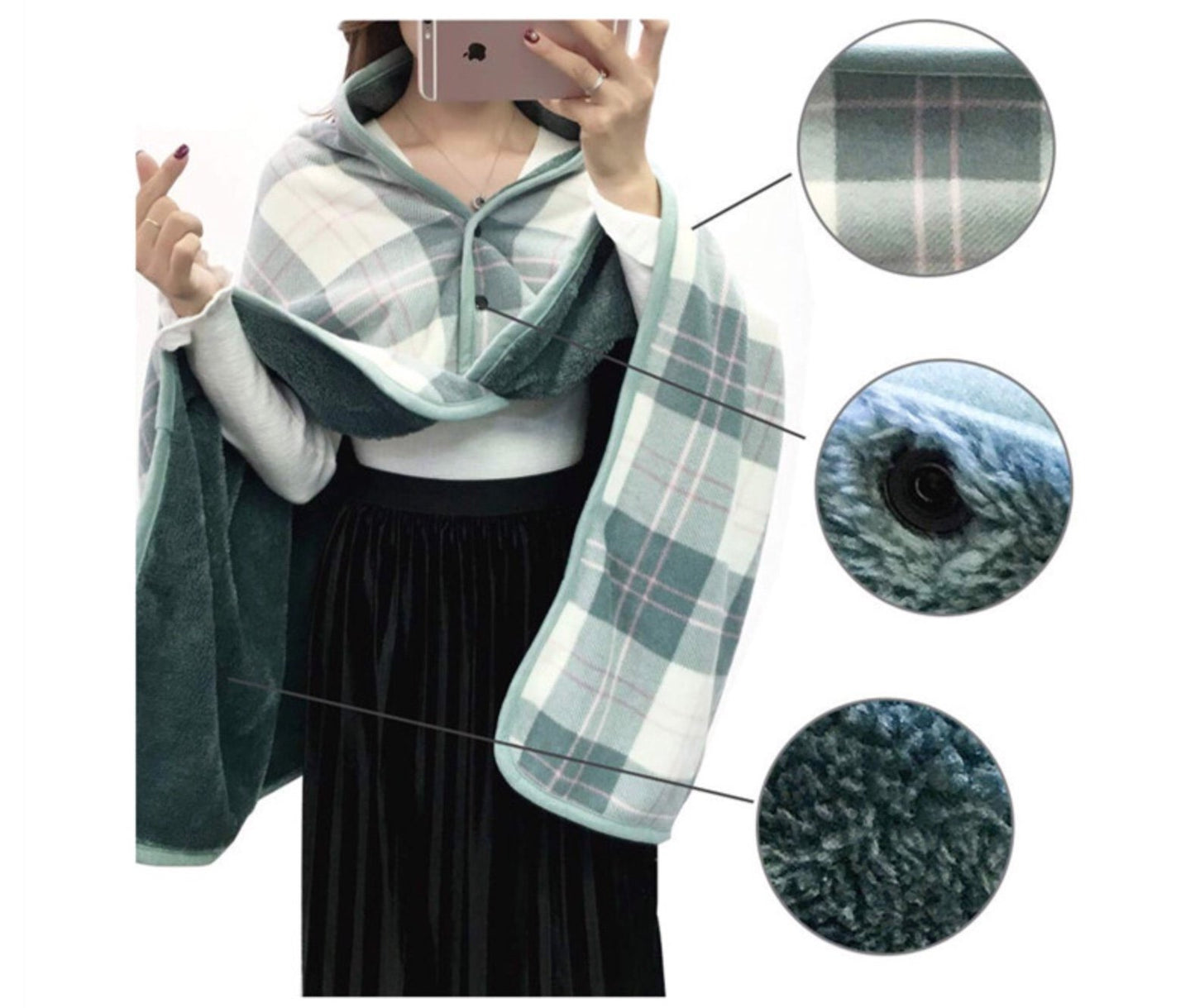 Poncho fleece warm plaid grey and off white great gift, various colours ,next day shipping (Copy)