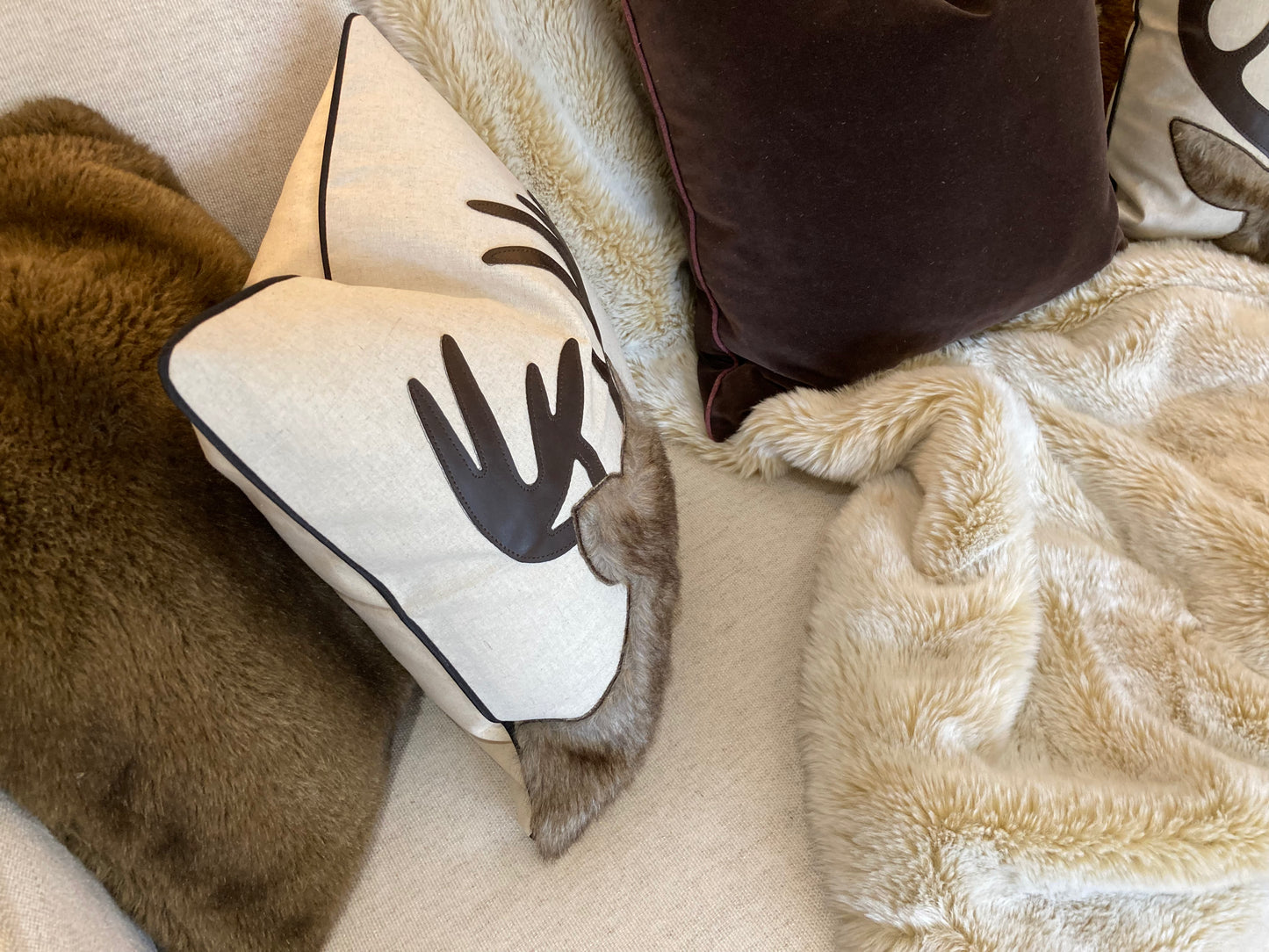 Luxury deer pillow/cushion cover linen embroidered with fleece , next day shipping