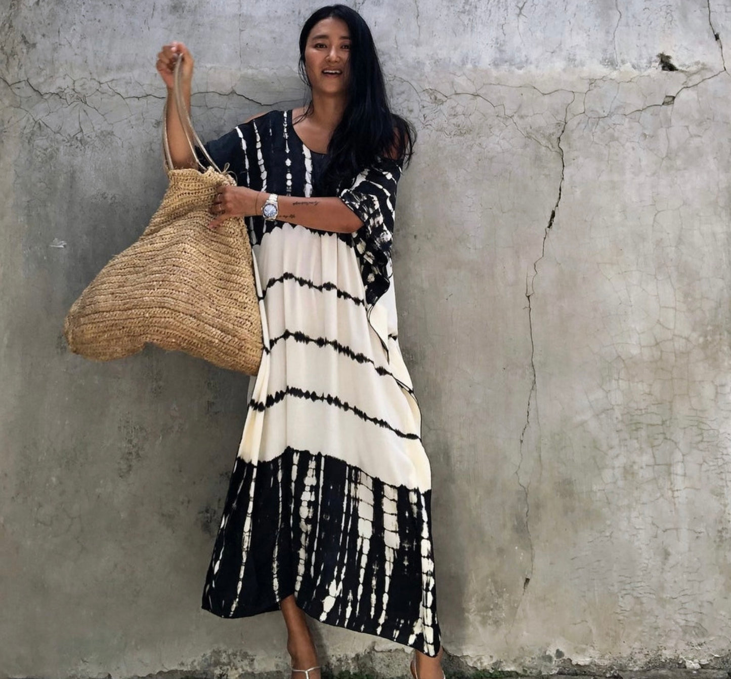 Black and white cold shoulder Dress