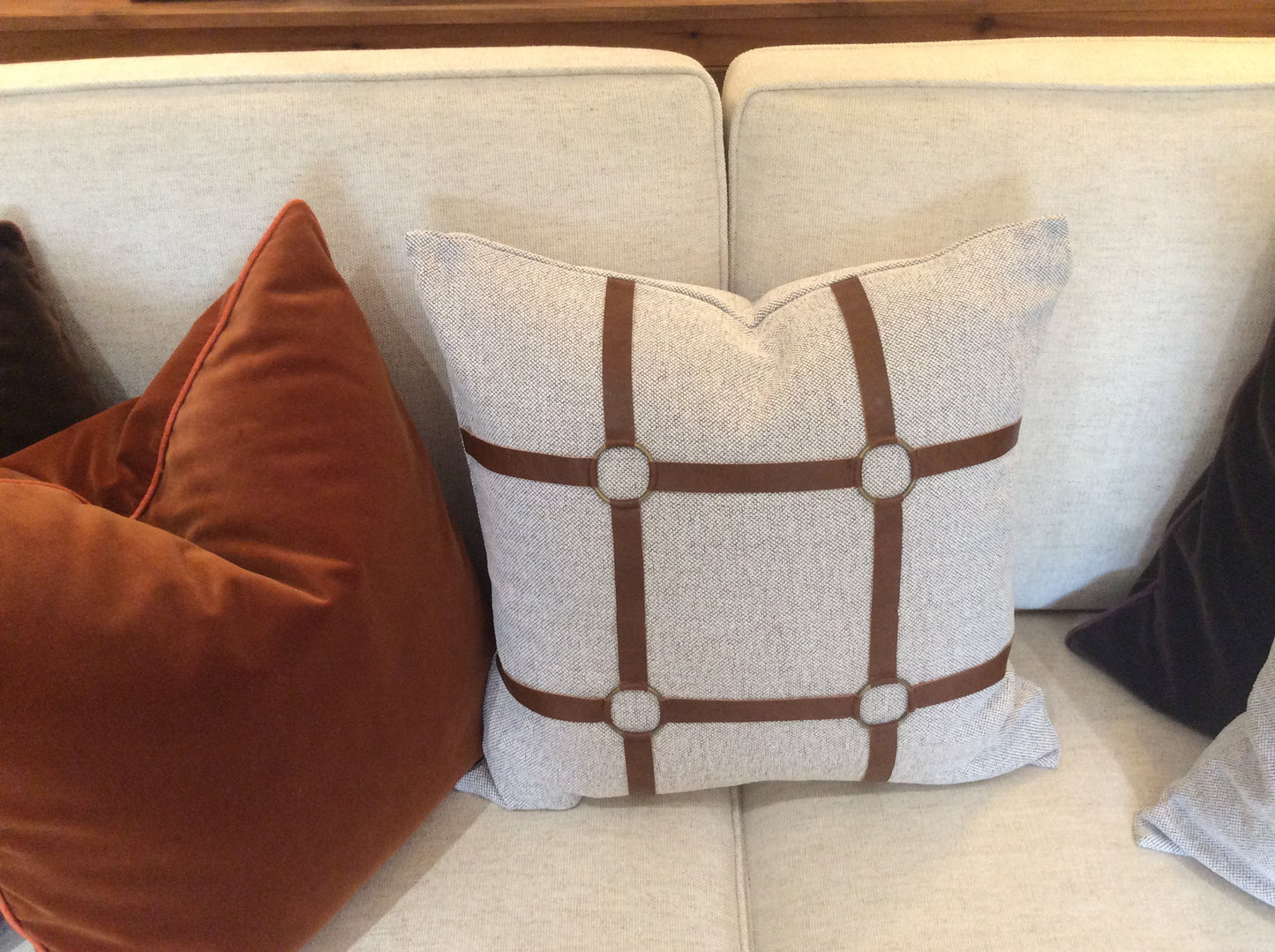 Luxury linen equestrian reins cushion cover 50x50cm PU leather