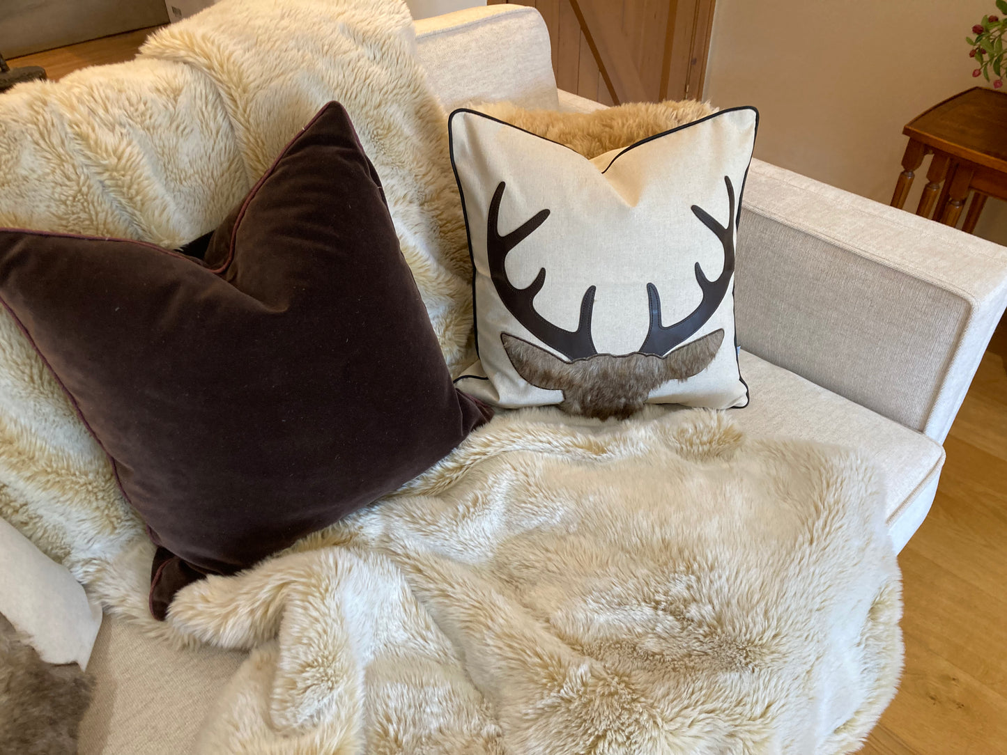 Luxury deer pillow/cushion cover linen embroidered with fleece , next day shipping