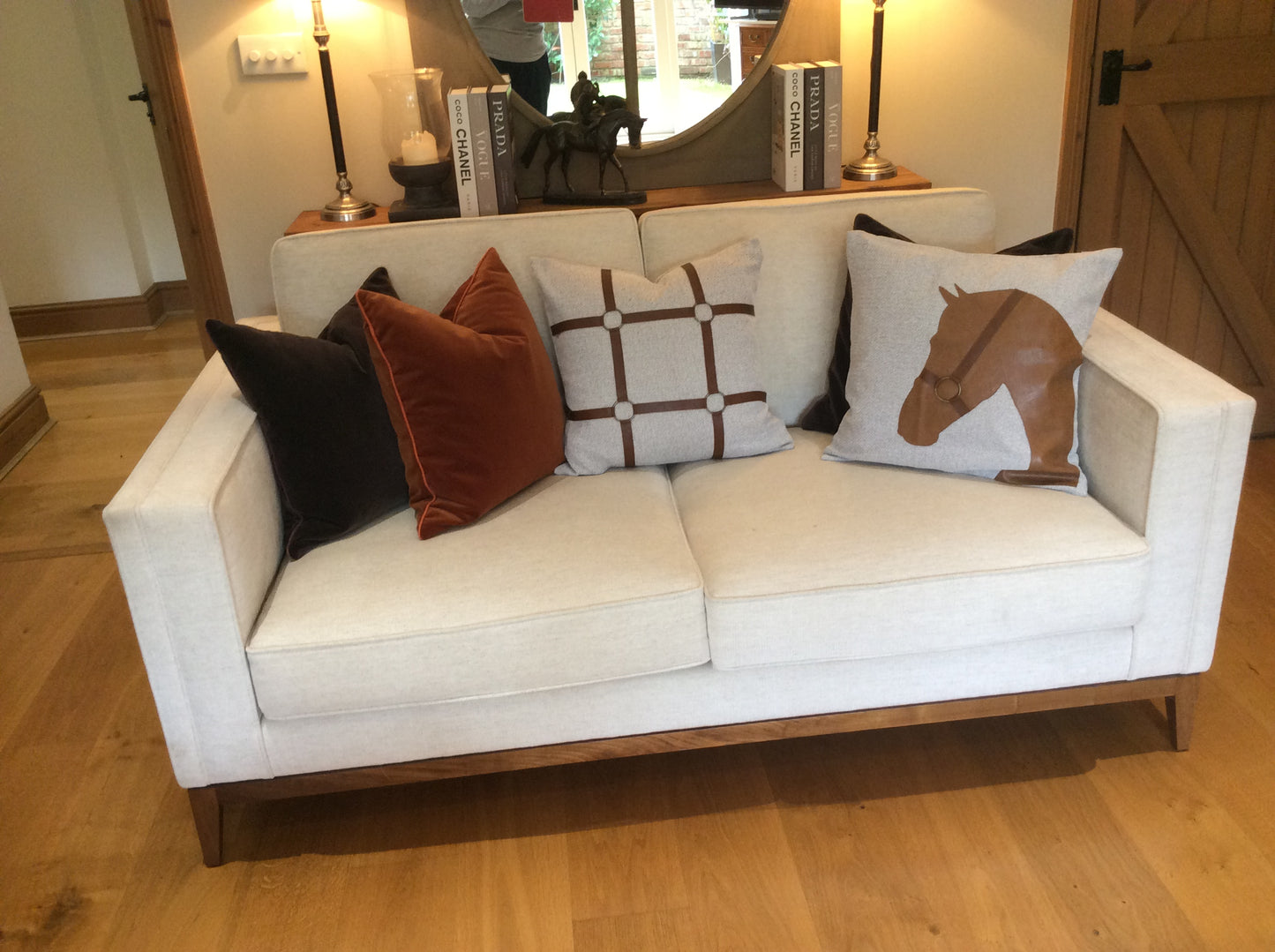Luxury linen equestrian reins cushion cover 50x50cm PU leather