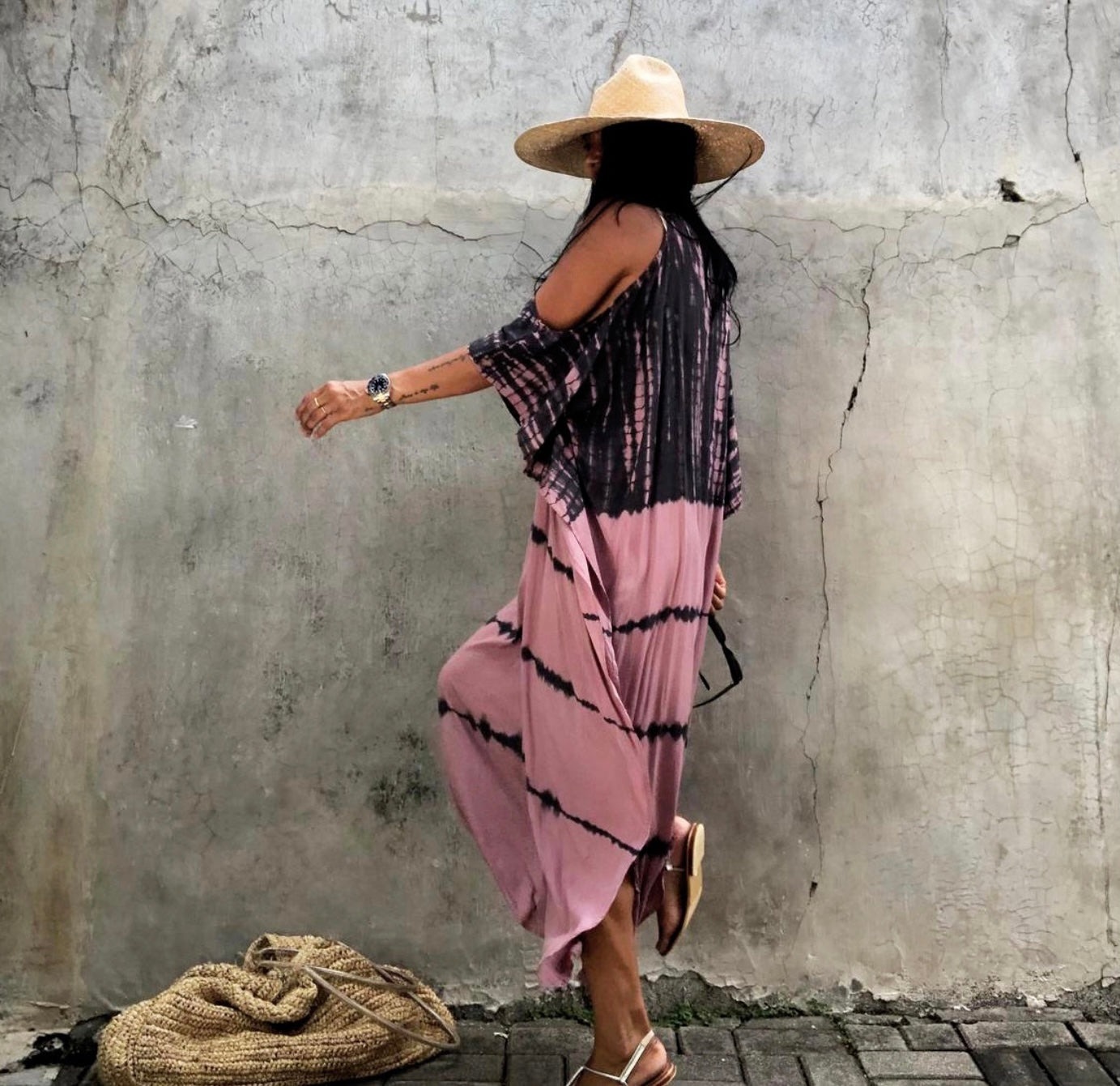 Pink cold shoulder dress