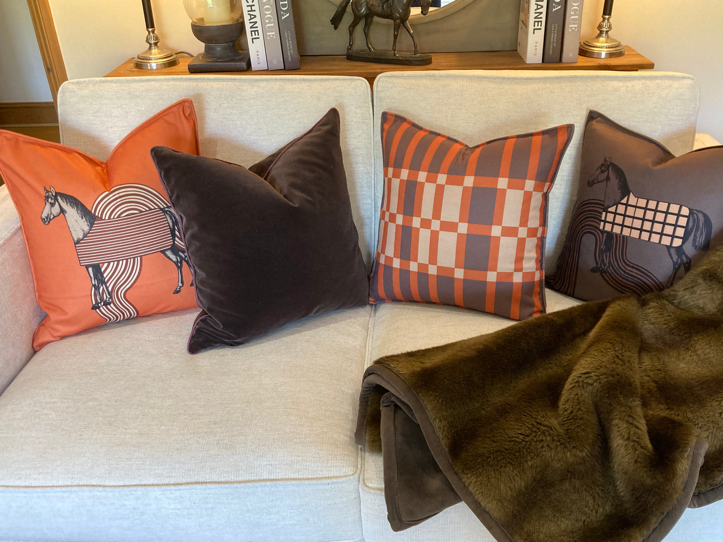 Burnt orange plaid cushion cover