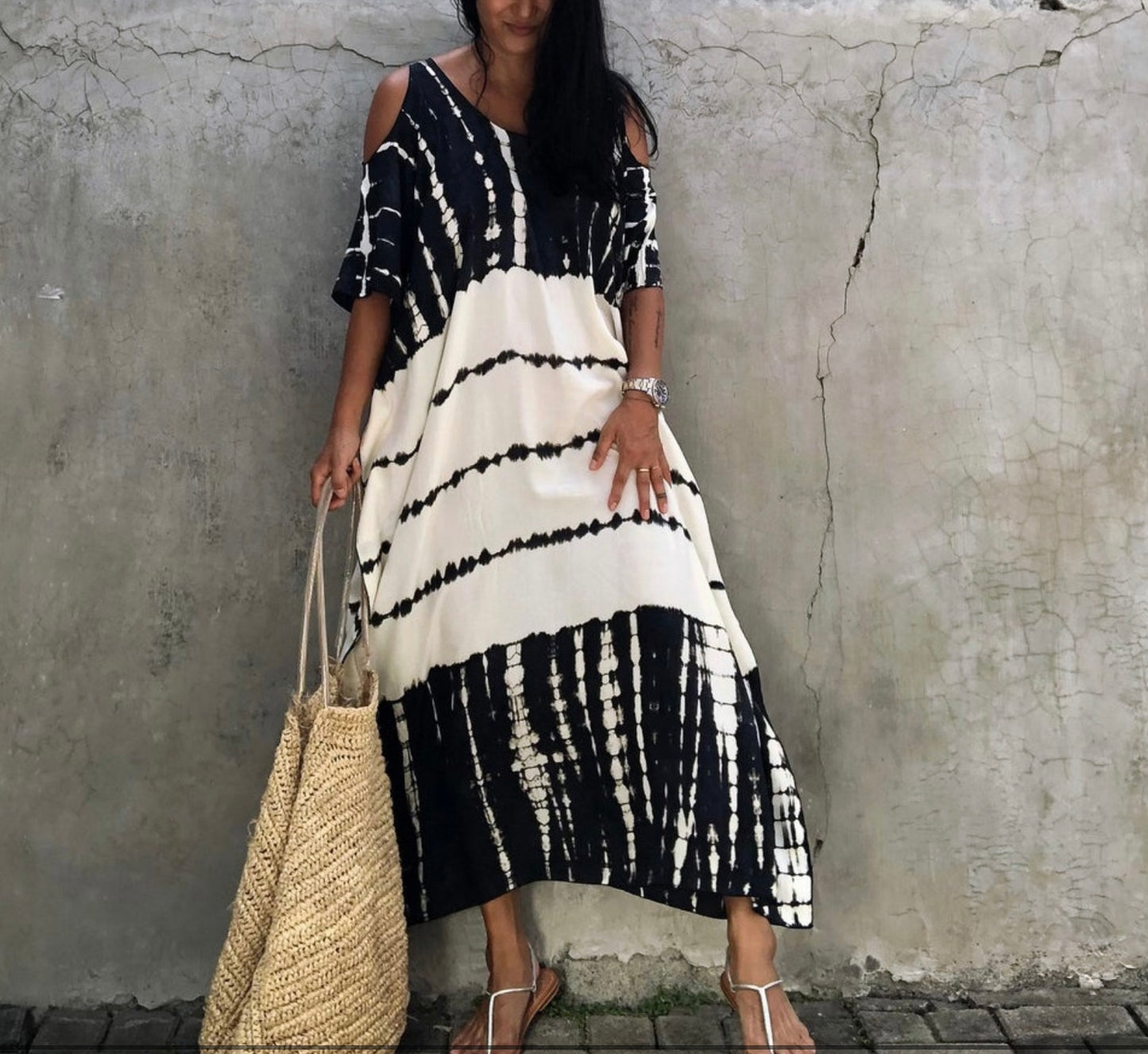 Black and white cold shoulder Dress