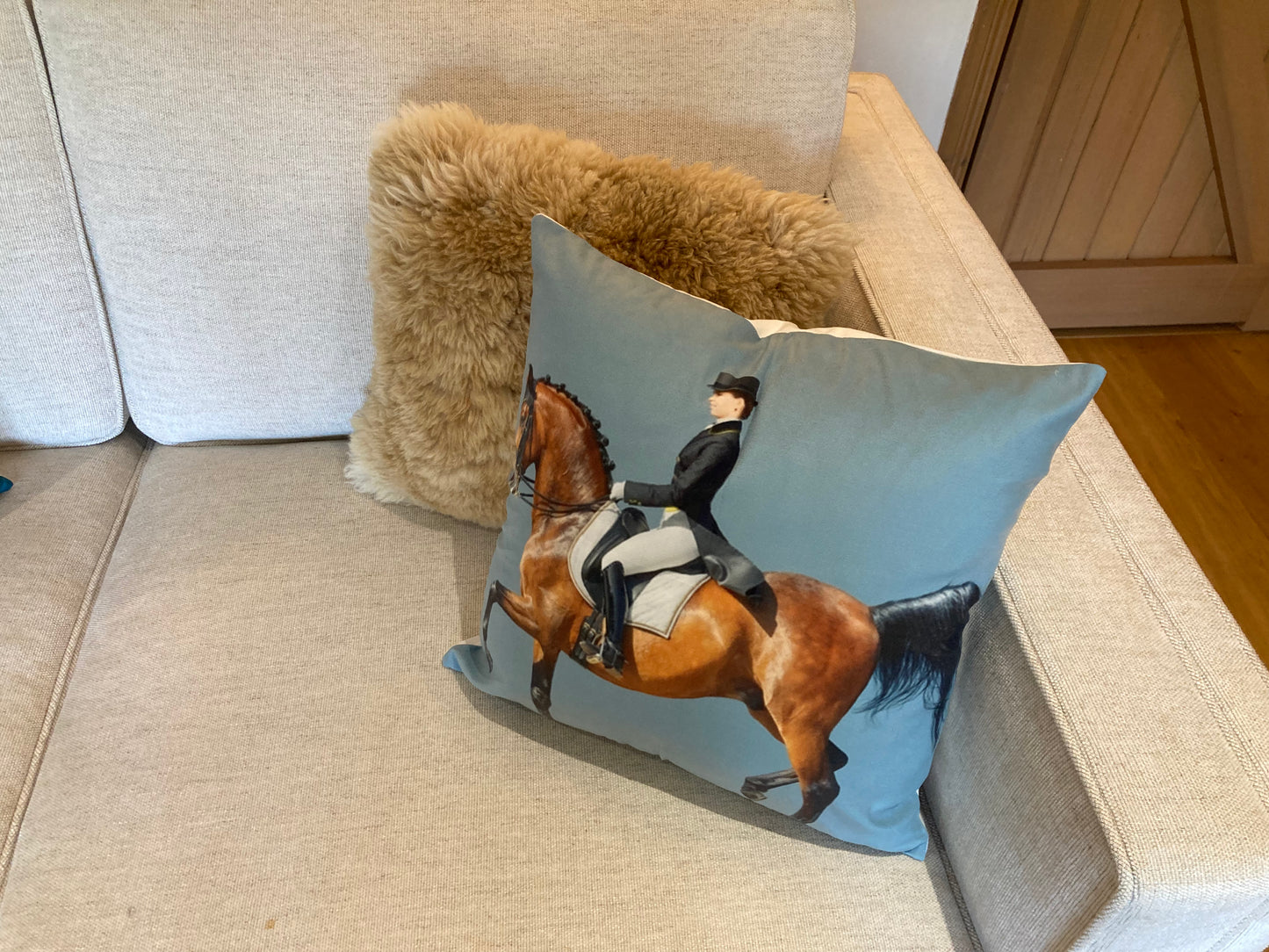 Blue dressage cushion cover