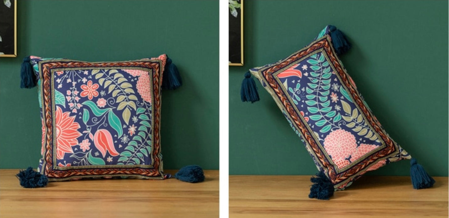 Vintage style floral leaf print / embroidered,velvet cushion