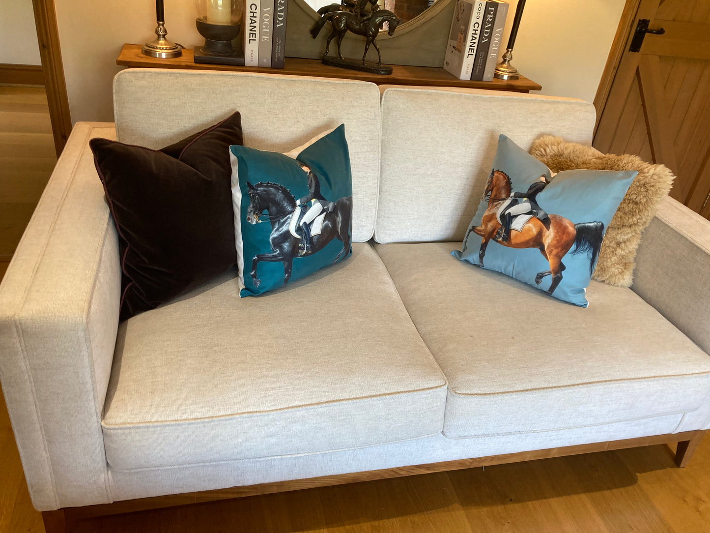 Blue dressage cushion cover