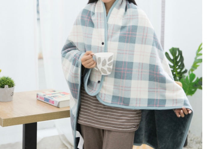 Poncho fleece warm plaid Navy and off white great gift,next day shipping