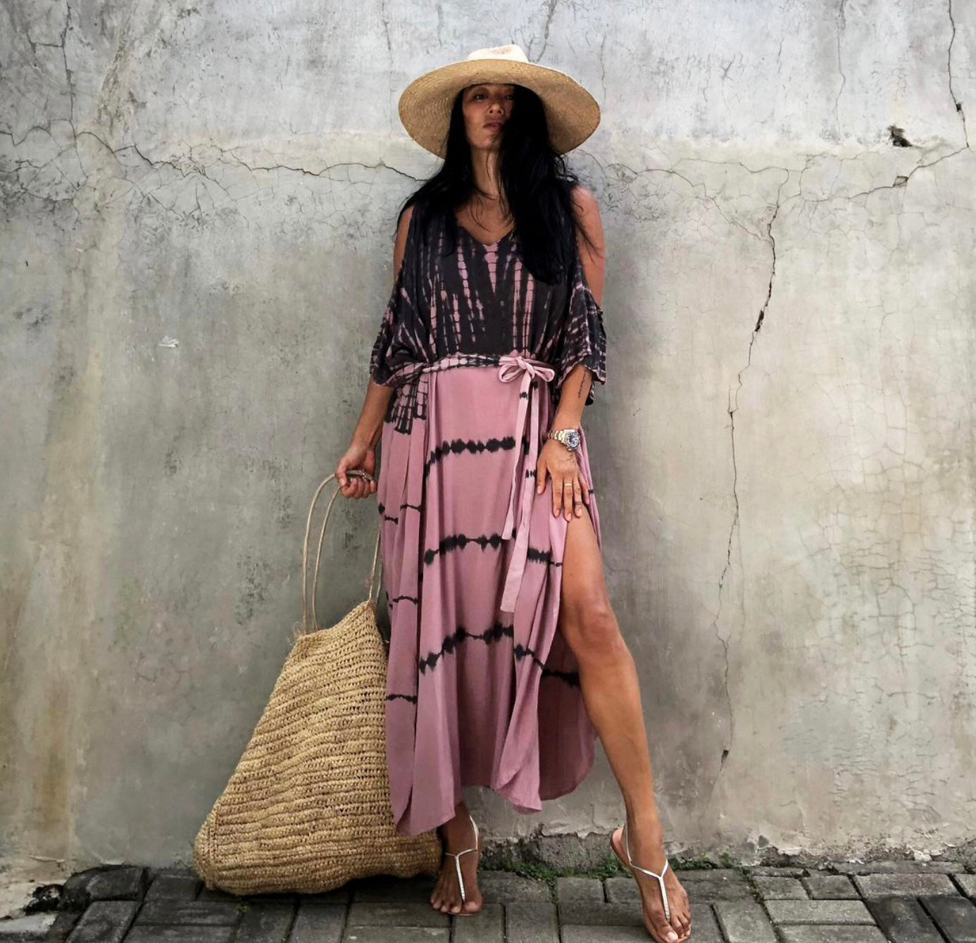 Pink cold shoulder dress