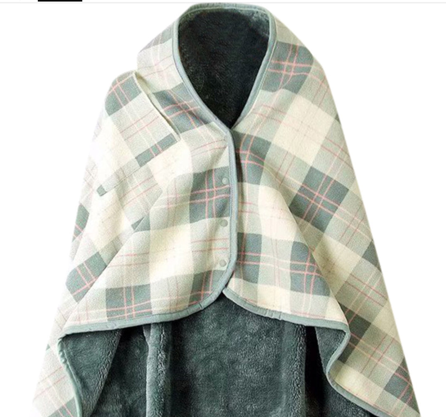 Poncho fleece warm plaid Navy and off white great gift,next day shipping