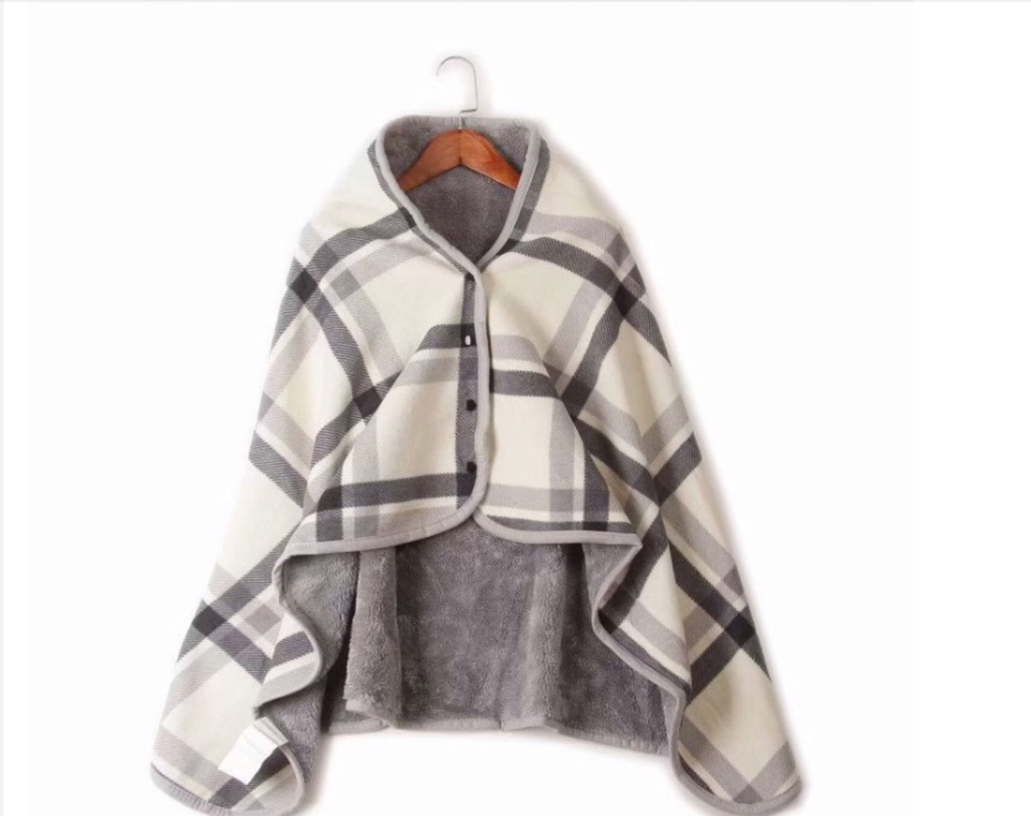 Poncho fleece warm plaid Navy and off white great gift,next day shipping