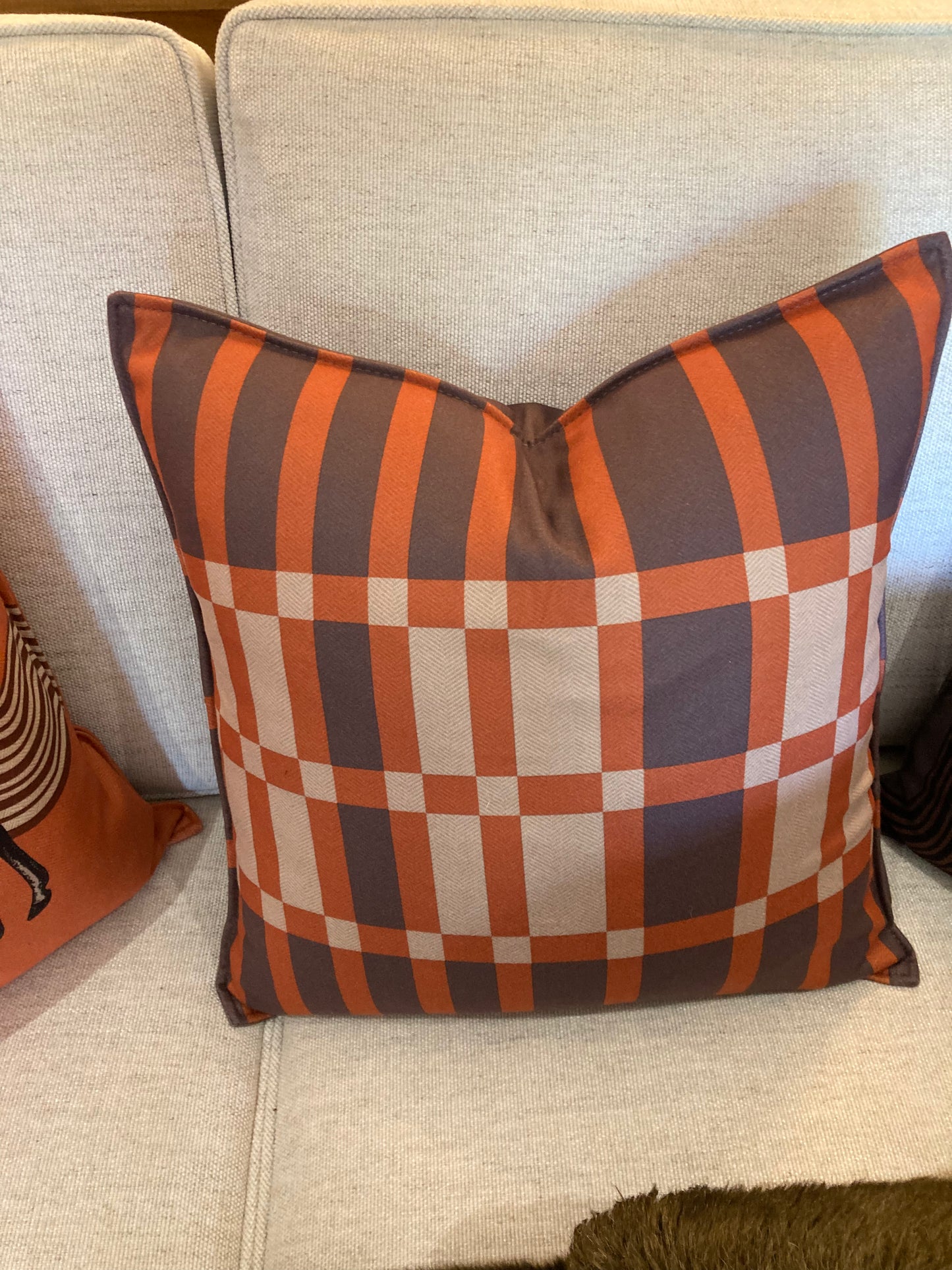 Burnt orange plaid cushion cover