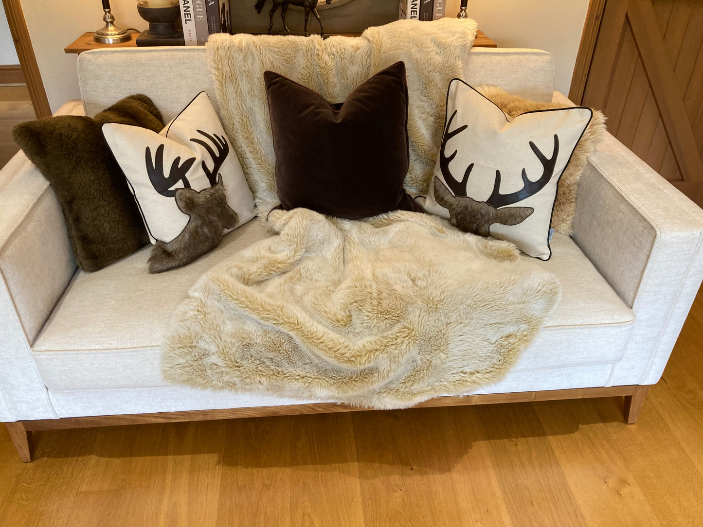 Luxury deer pillow/cushion cover linen embroidered with fleece , next day shipping
