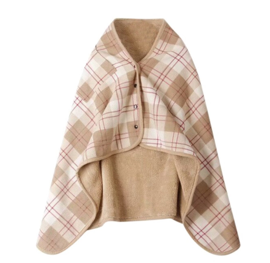 Poncho fleece warm plaid grey and off white great gift, various colours ,next day shipping