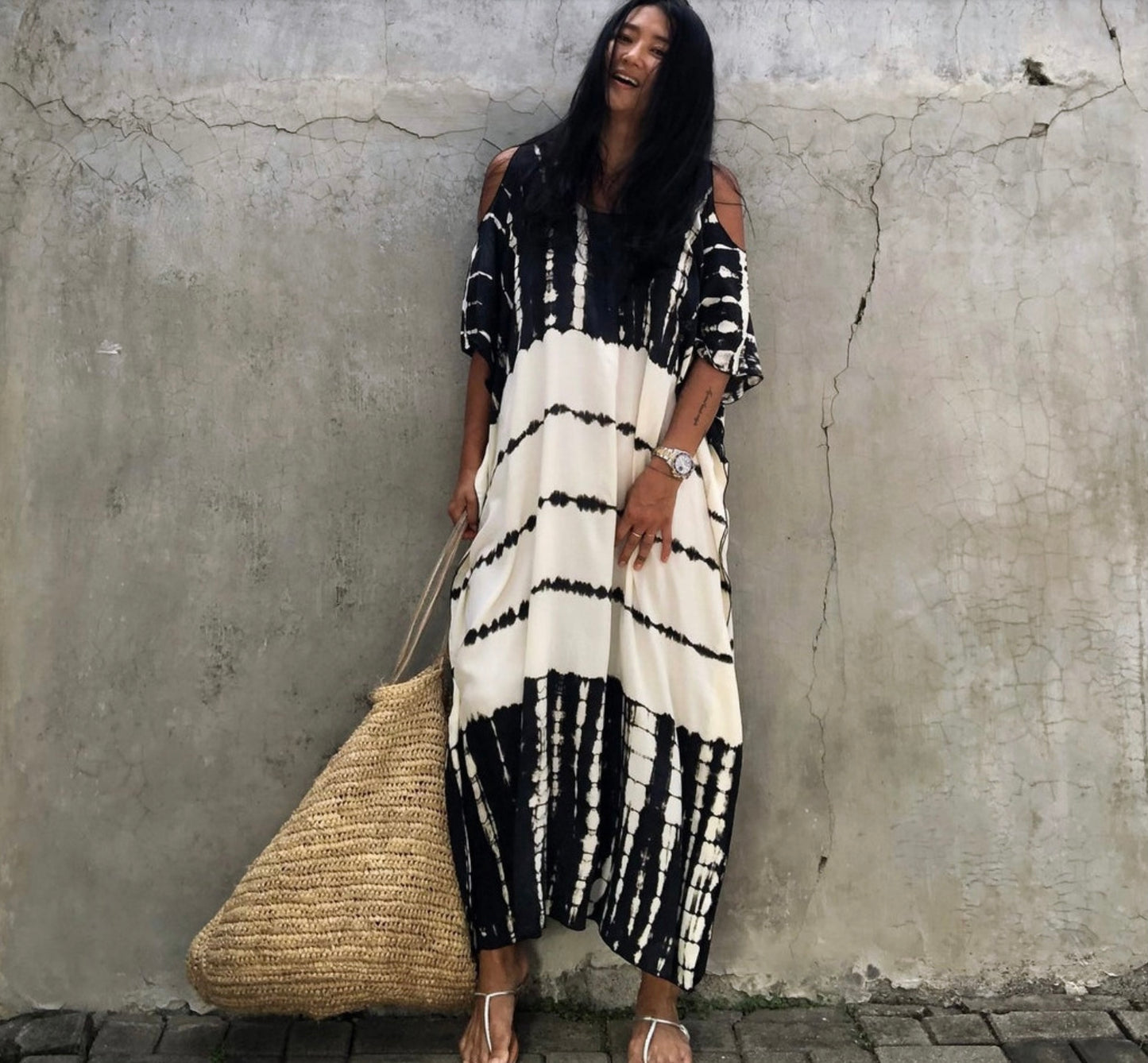 Black and white cold shoulder Dress