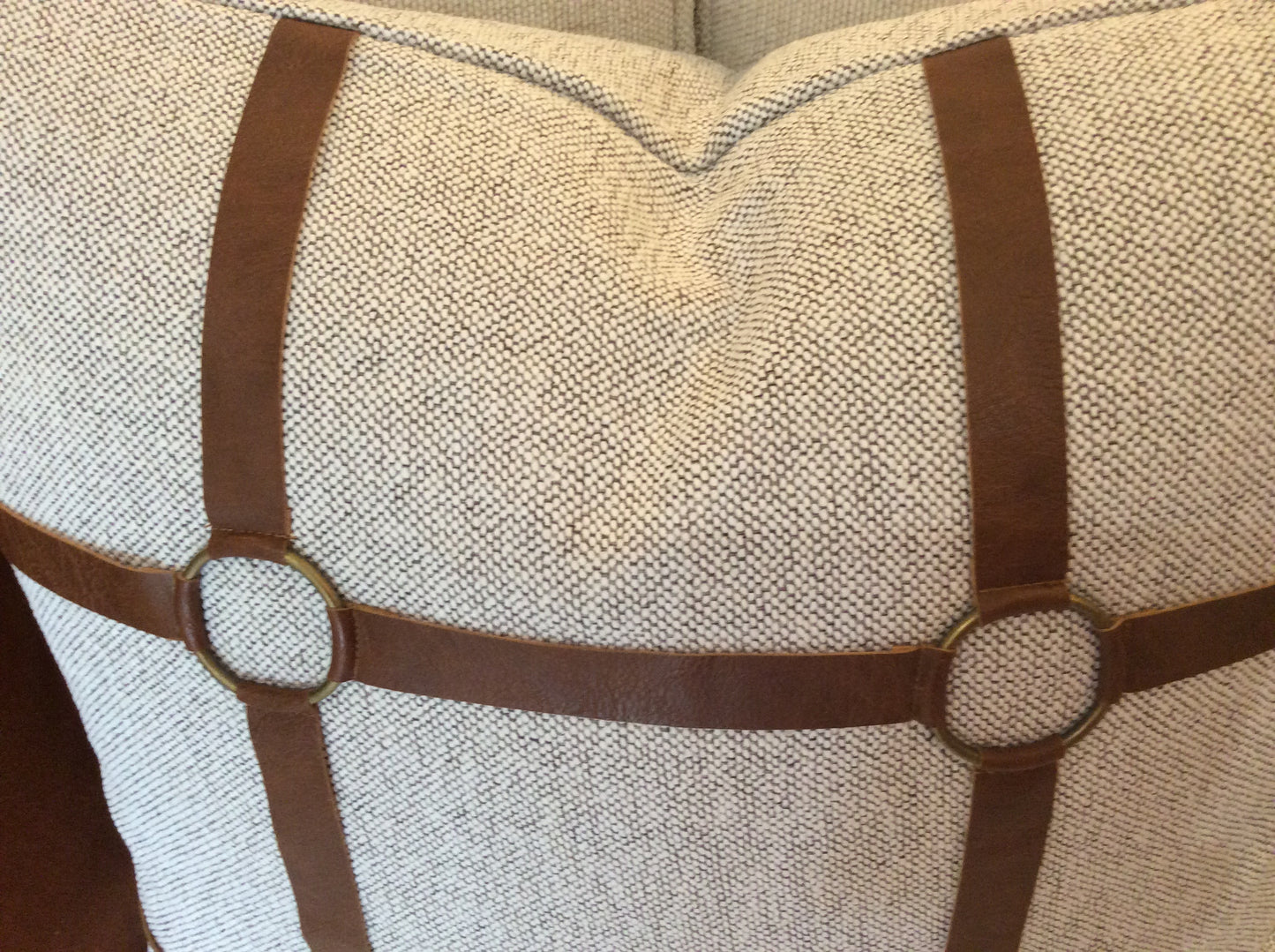 Luxury linen equestrian reins cushion cover 50x50cm PU leather