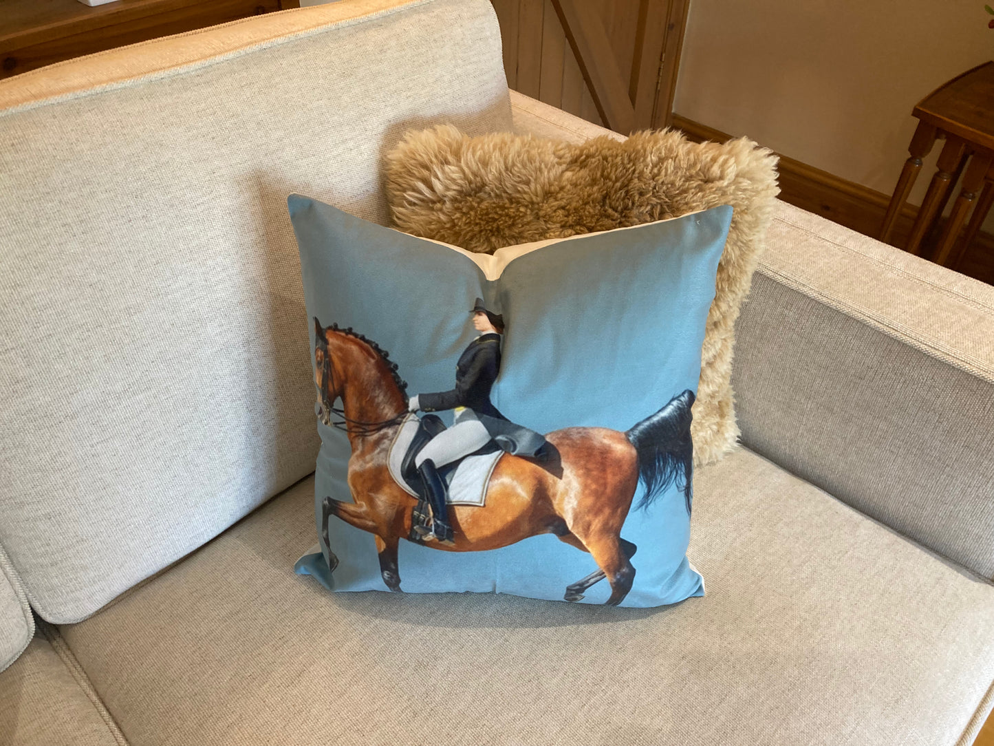 Blue dressage cushion cover