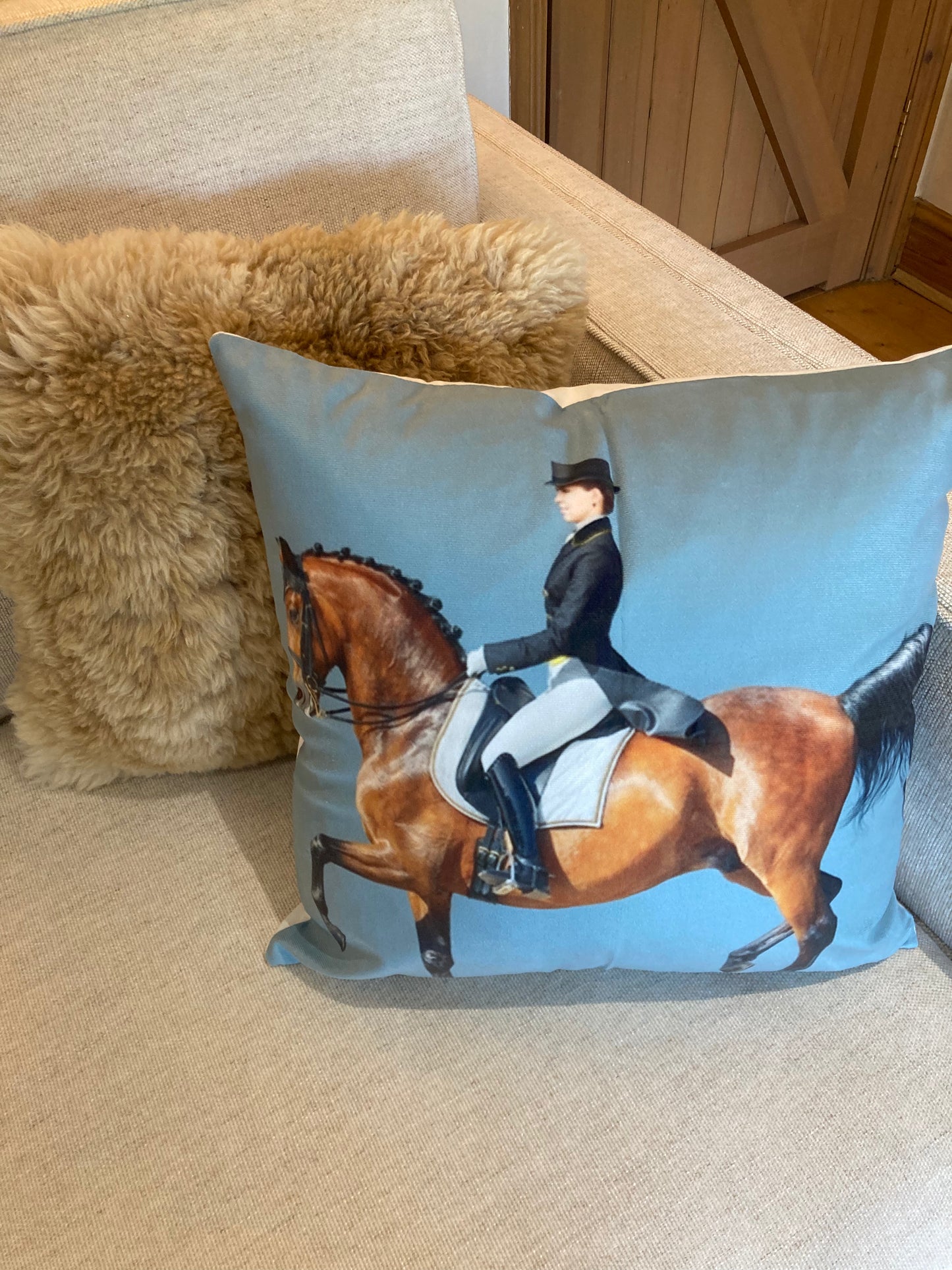 Blue dressage cushion cover