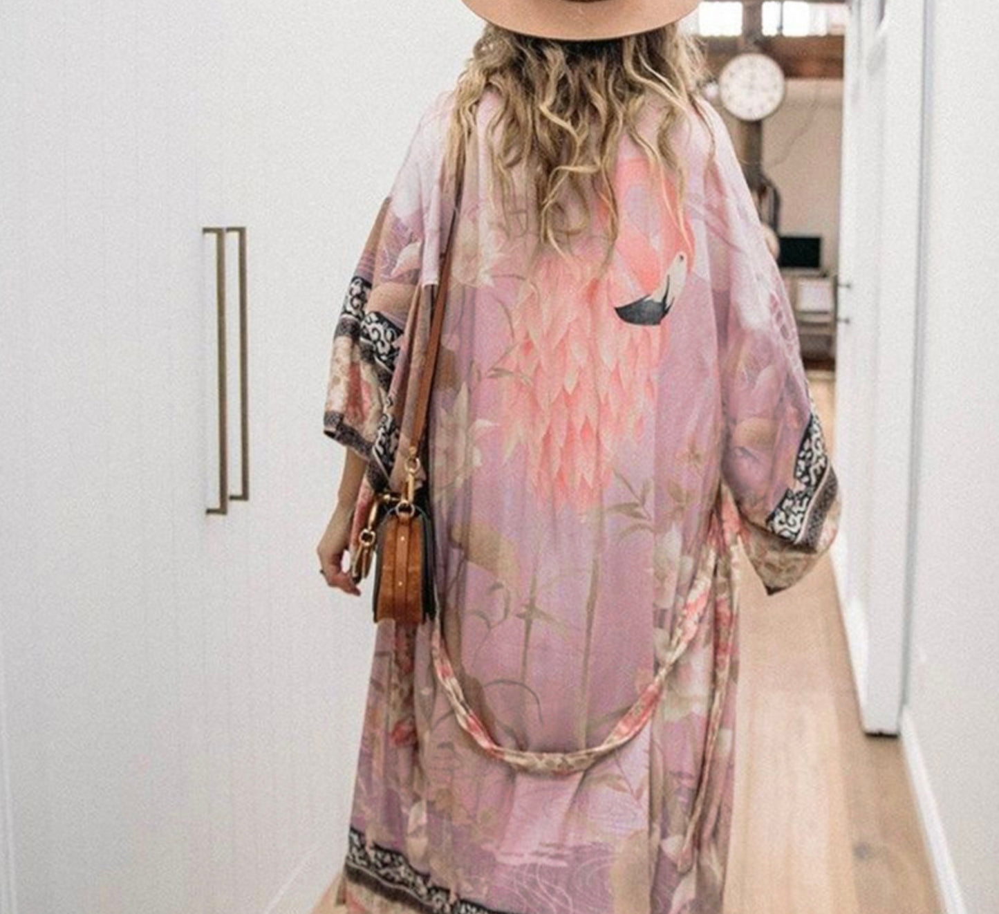 Kimono vintage print / Pink Flamingo