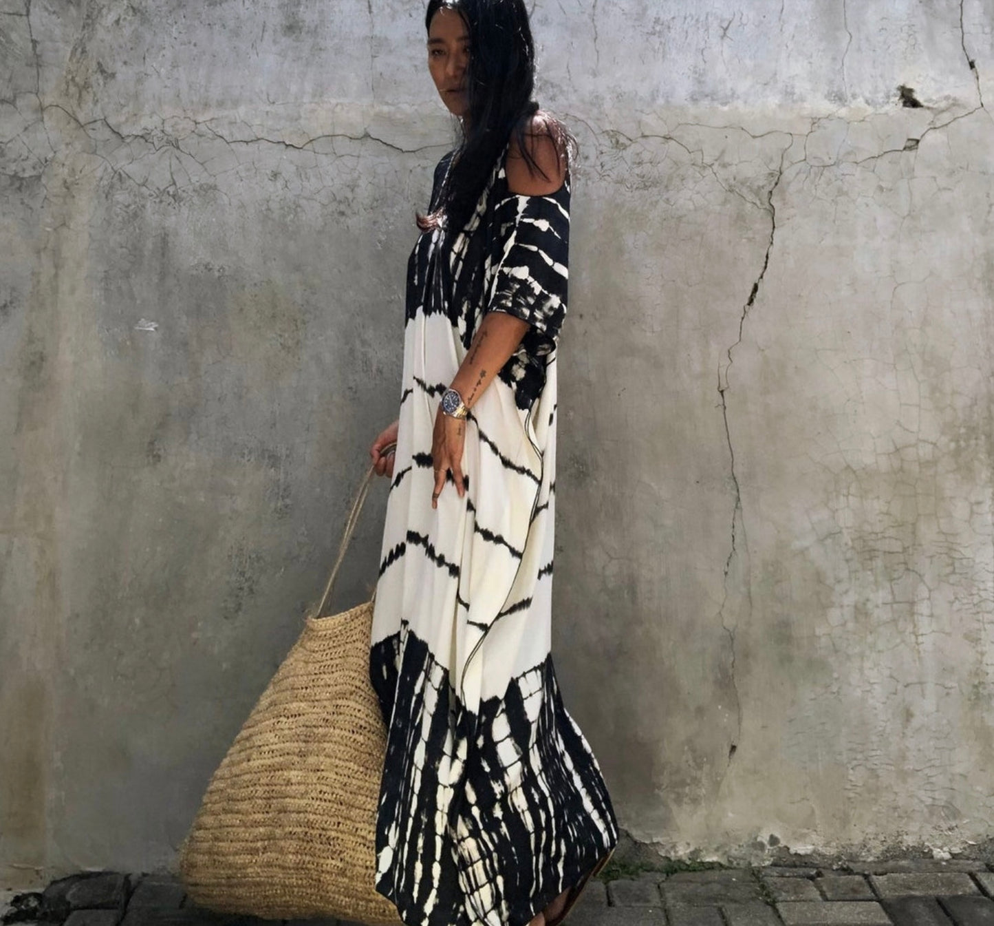 Black and white cold shoulder Dress