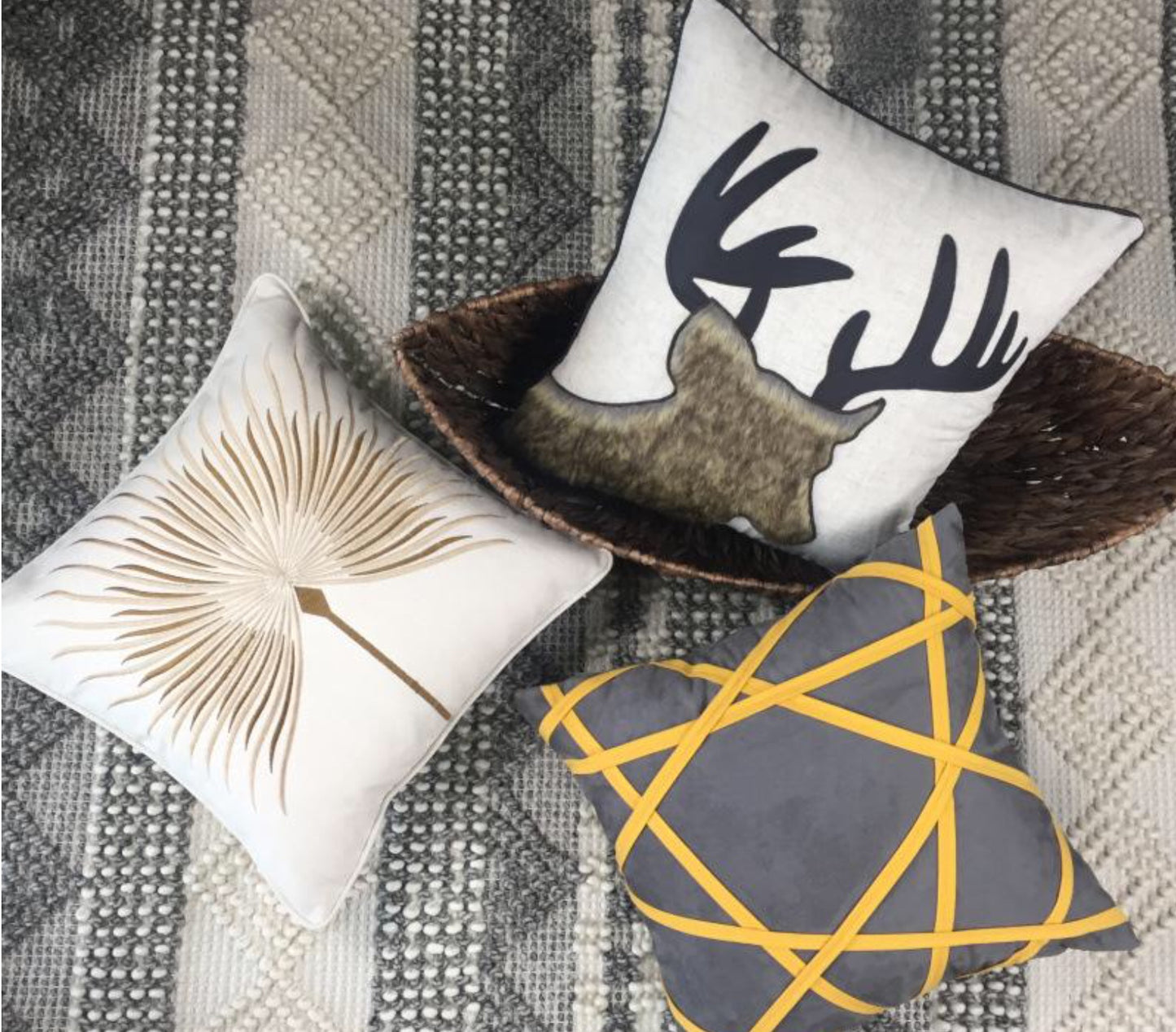 Luxury deer pillow/cushion cover linen embroidered with fleece , next day shipping