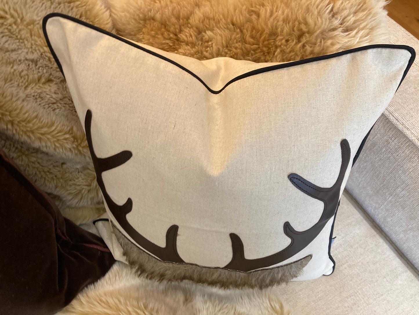 Luxury deer pillow/cushion cover linen embroidered with fleece , next day shipping