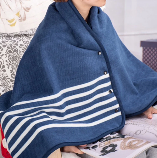 Poncho fleece warm plaid Navy and off white great gift,next day shipping