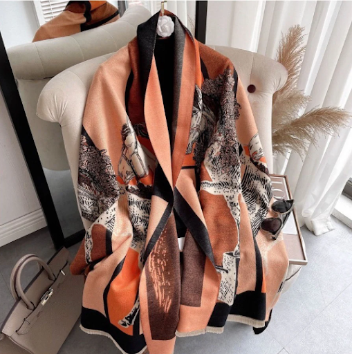Luxury pashmina scarf shawl equestrian theme horse , very soft