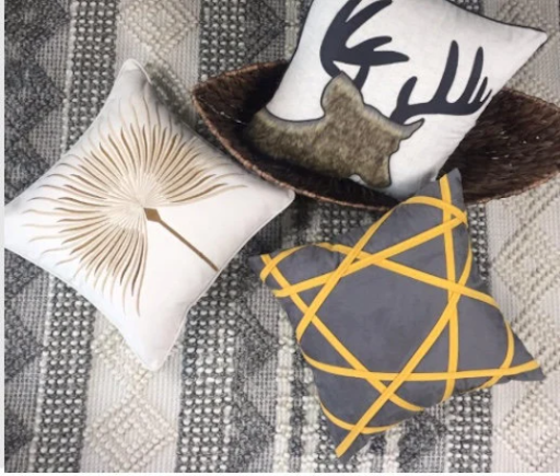 Luxury deer pillow/cushion cover linen embroidered with fleece , next day shipping