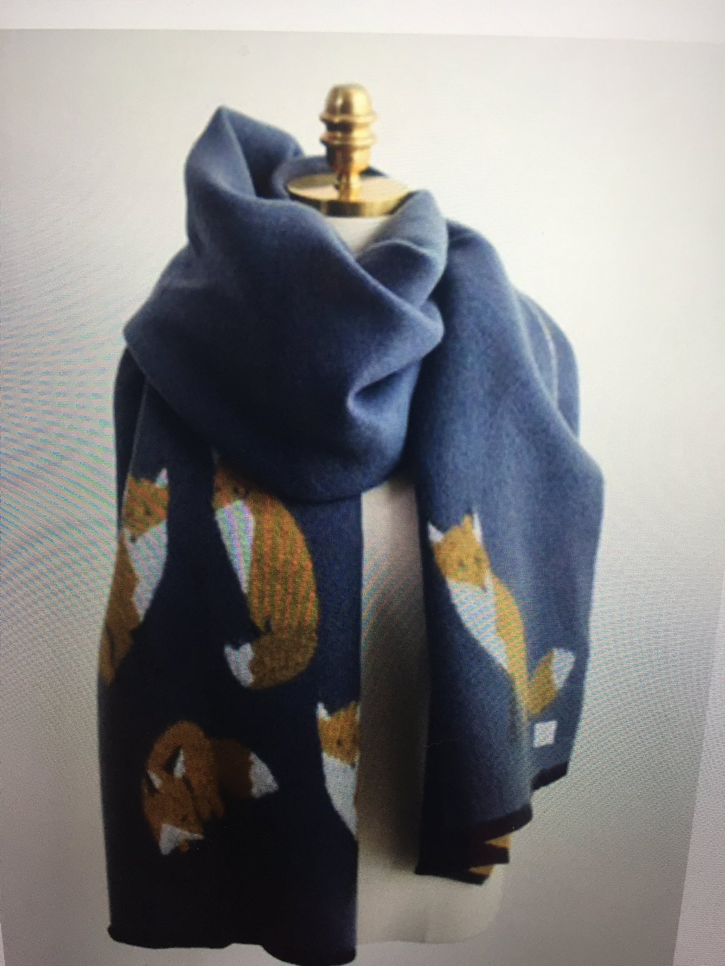 Luxury pashmina blue soft fox print reversible