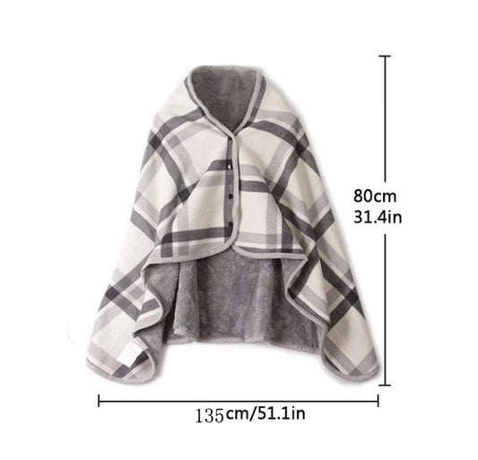 Poncho fleece warm plaid grey and off white  great gift, various colours ,next day shipping