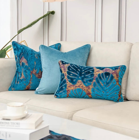 Luxury velvet teal 3d palm ,cushion/ pillow cover