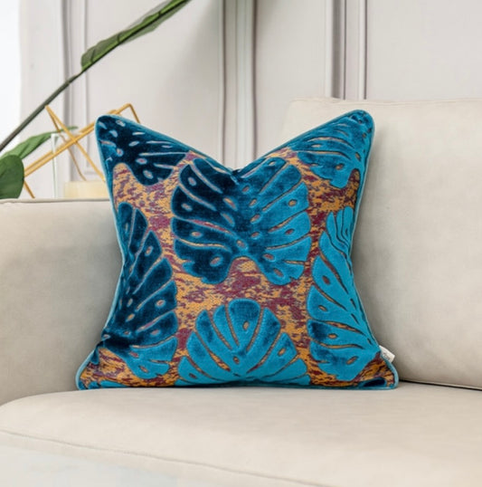 Luxury velvet teal 3d palm ,cushion/ pillow cover