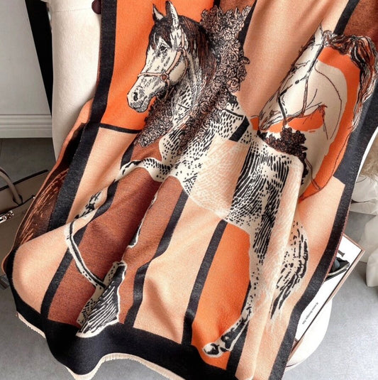 Luxury pashmina scarf shawl equestrian theme horse , very soft