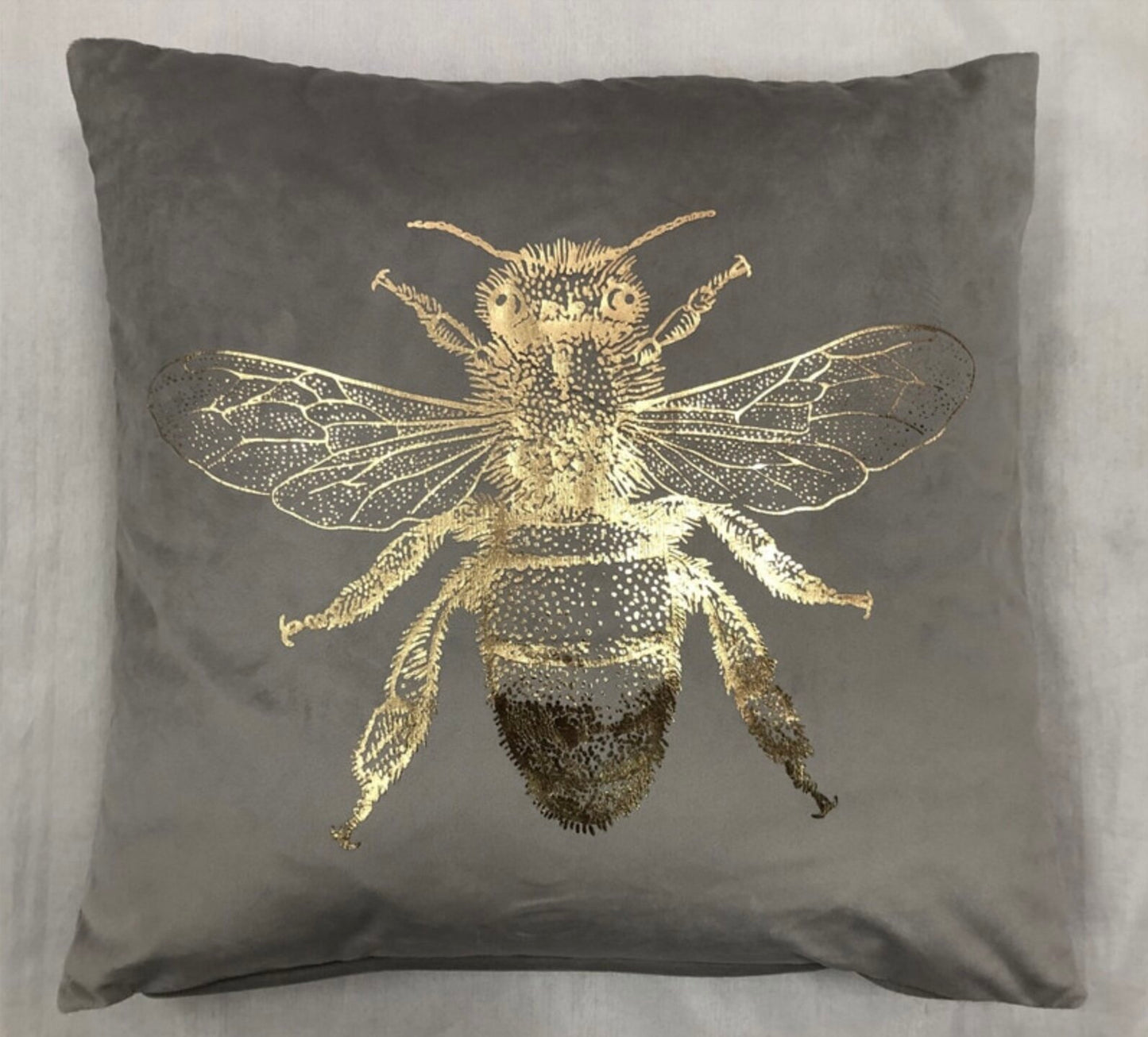 Grey velvet Bee cushion cover