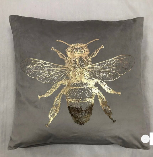 Grey velvet Bee cushion cover