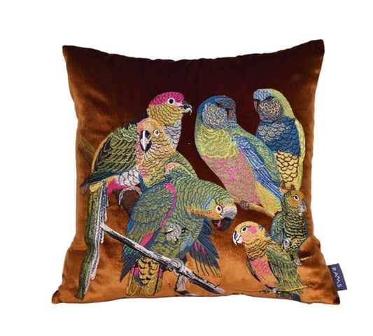 Luxury velvet embroidered birds / parrots cushion / pillow cover
