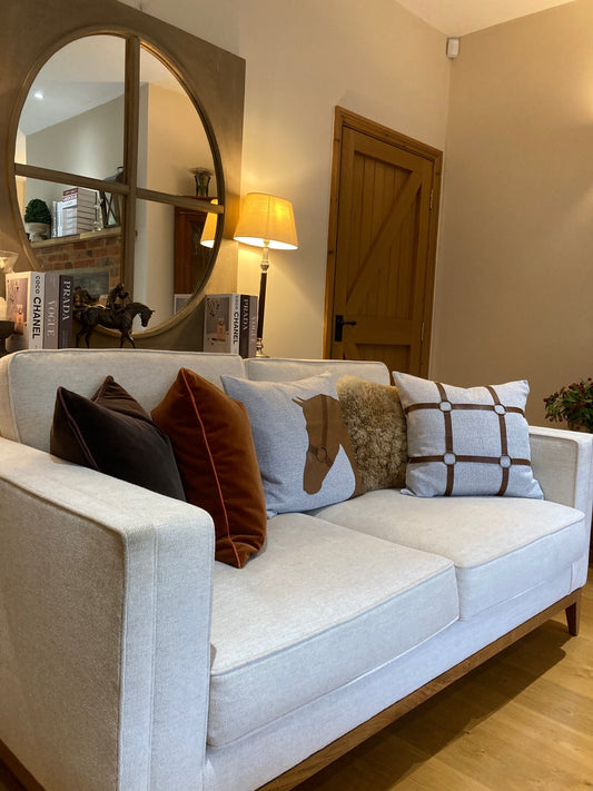 Luxury linen equestrian reins cushion cover 50x50cm PU leather