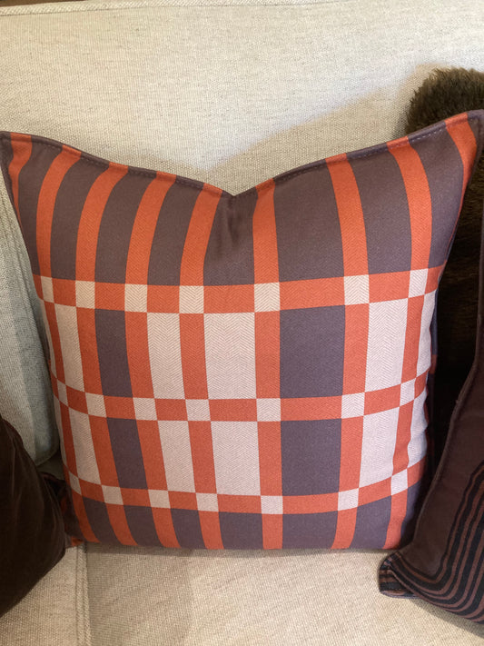 Burnt orange plaid cushion cover