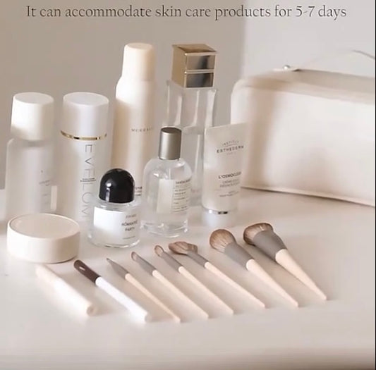 Light pink large travel cosmetic bag P U leather