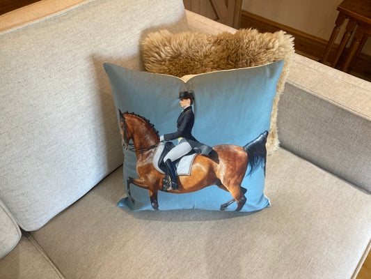 Blue dressage cushion cover