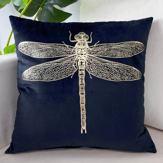 Black velvet dragonfly cushion cover