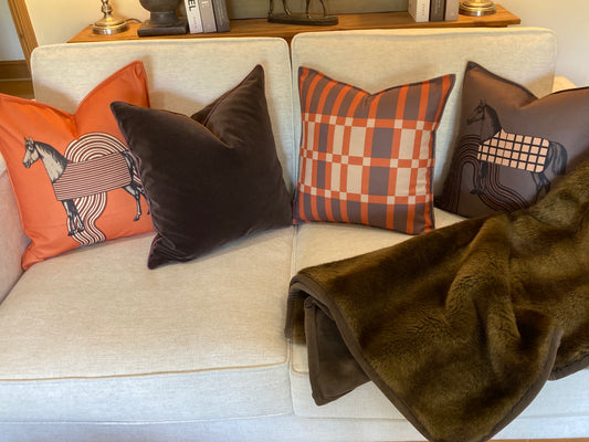 Burnt orange plaid cushion cover