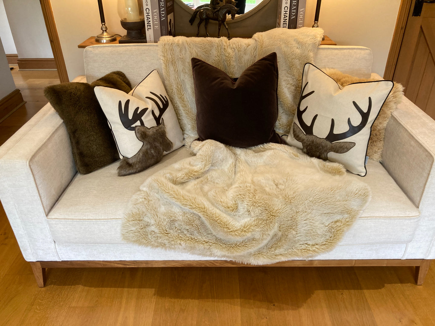 Luxury deer pillow/cushion cover linen  embroidered with fleece , next day shipping
