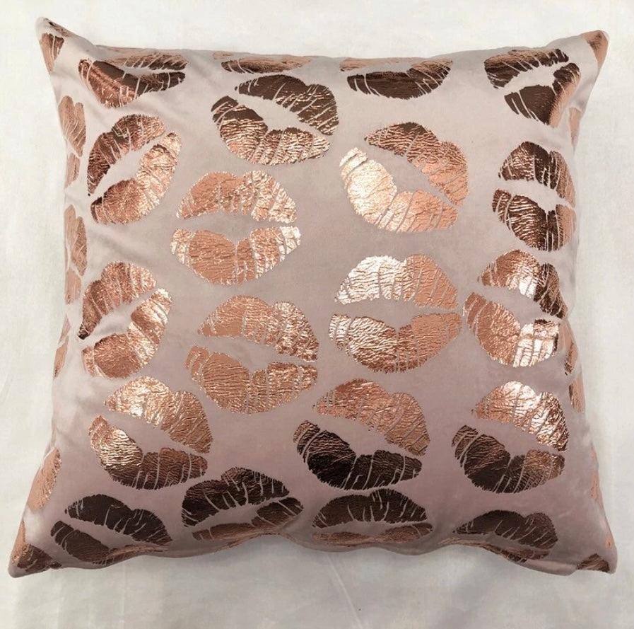 Pink velvet lips cushion cover