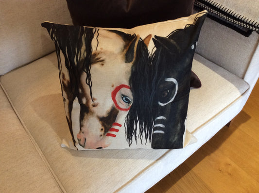 Whimsical Horse linen cushion cover